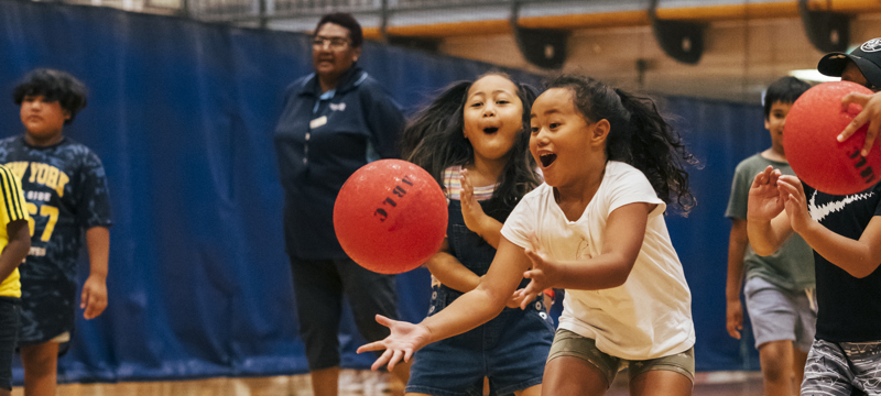 a group of children playing dodgeball