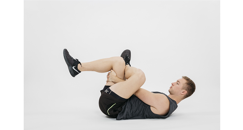 Piriformis stretch: Lie on your back. Bend your right leg and place the ankle in front of your left knee. Pull your left thigh toward your torso. Hold for 30 seconds, then switch sides.